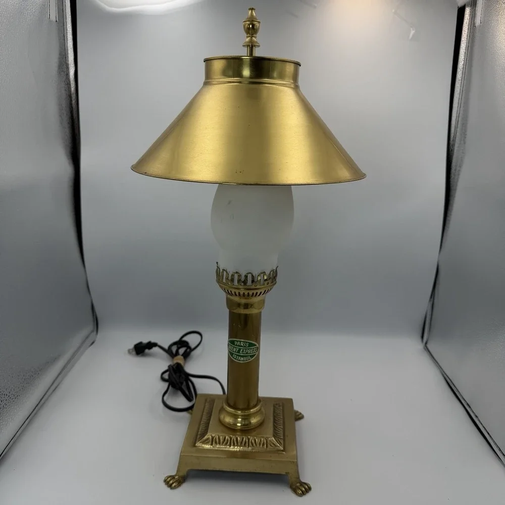 Vintage Paris/Istanbul Orient Express Brass Clawfoot Adjstble Shade Table Lamp